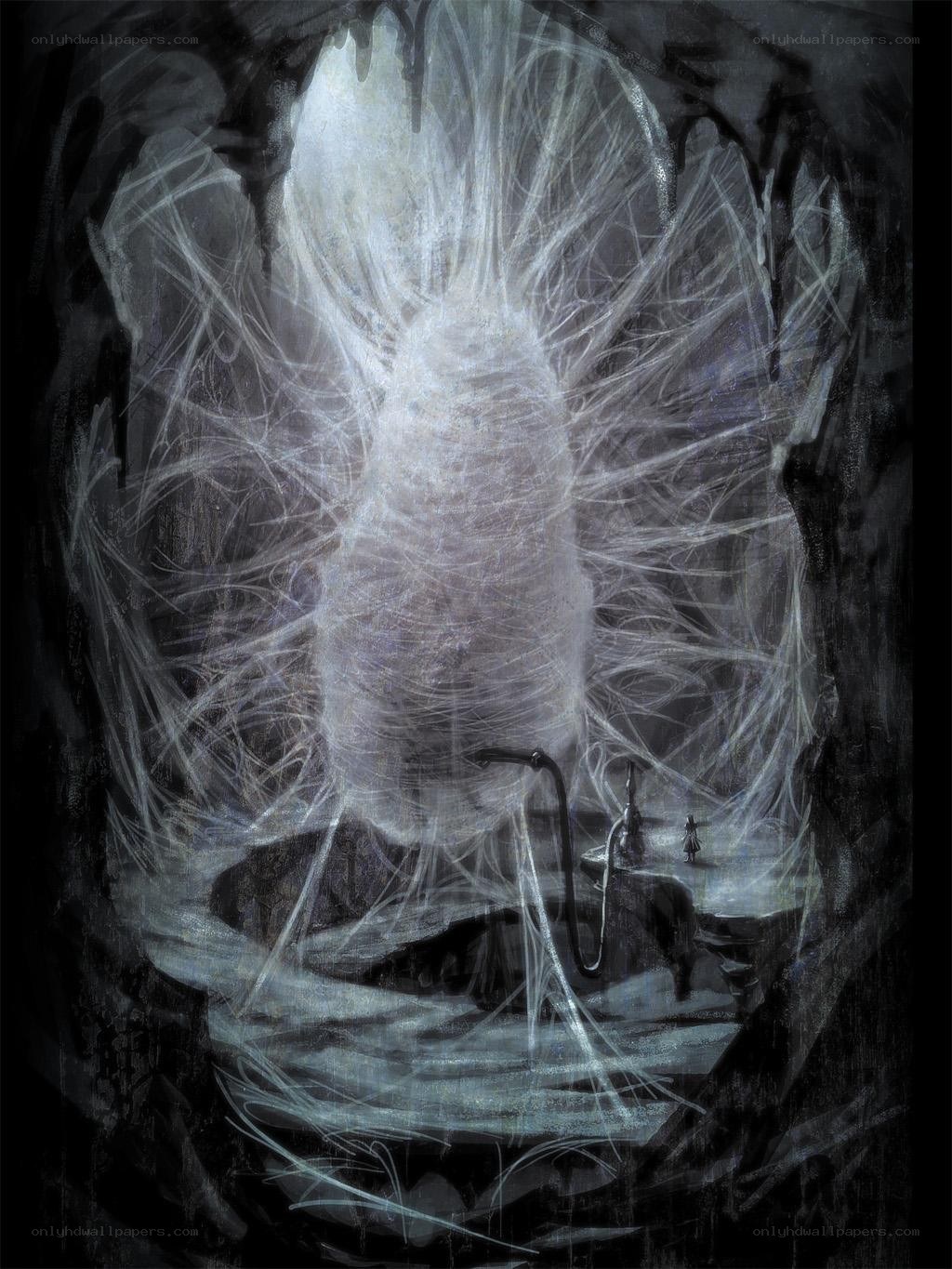 Giant cocoon in dark cave