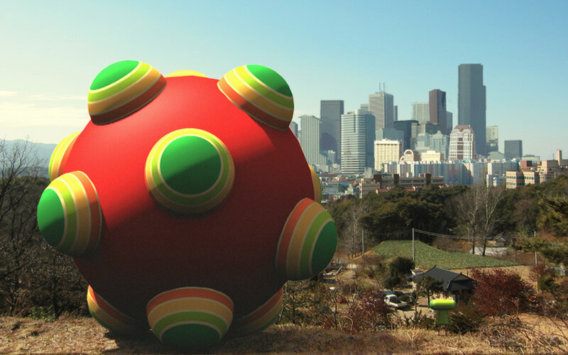 giant colorful sphere in city