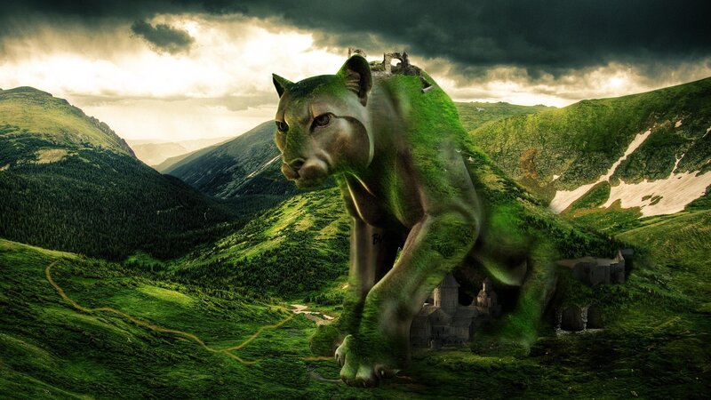 Giant Cougar in Mountains