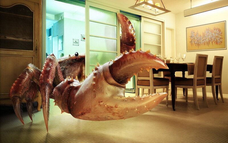 Giant Crab in Dining Room — Brown