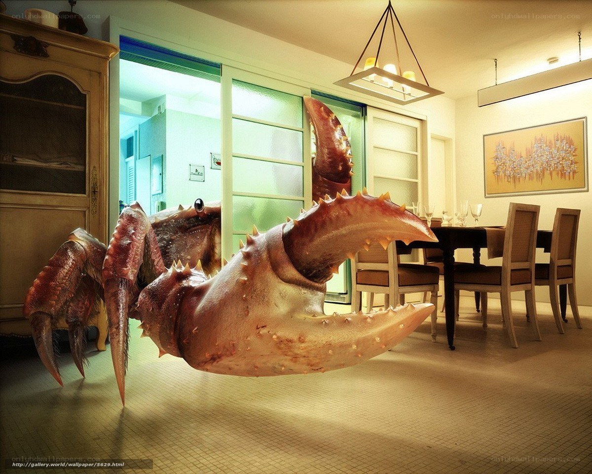 Giant crab in dining room