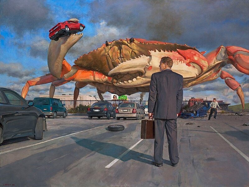 Giant Crab in Parking Lot — Gray