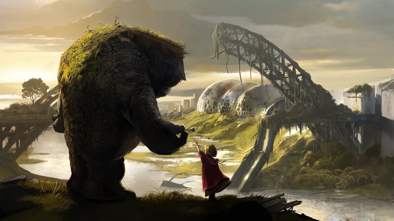 Giant Creature and Child — Green