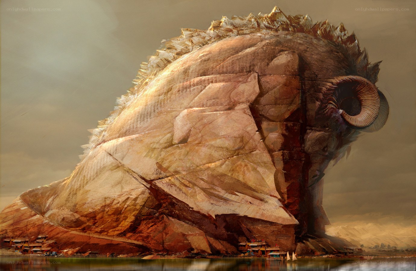 Giant creature by the water