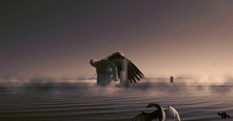 Giant creature emerging from water