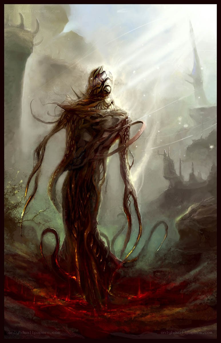 Giant creature in a dark landscape
