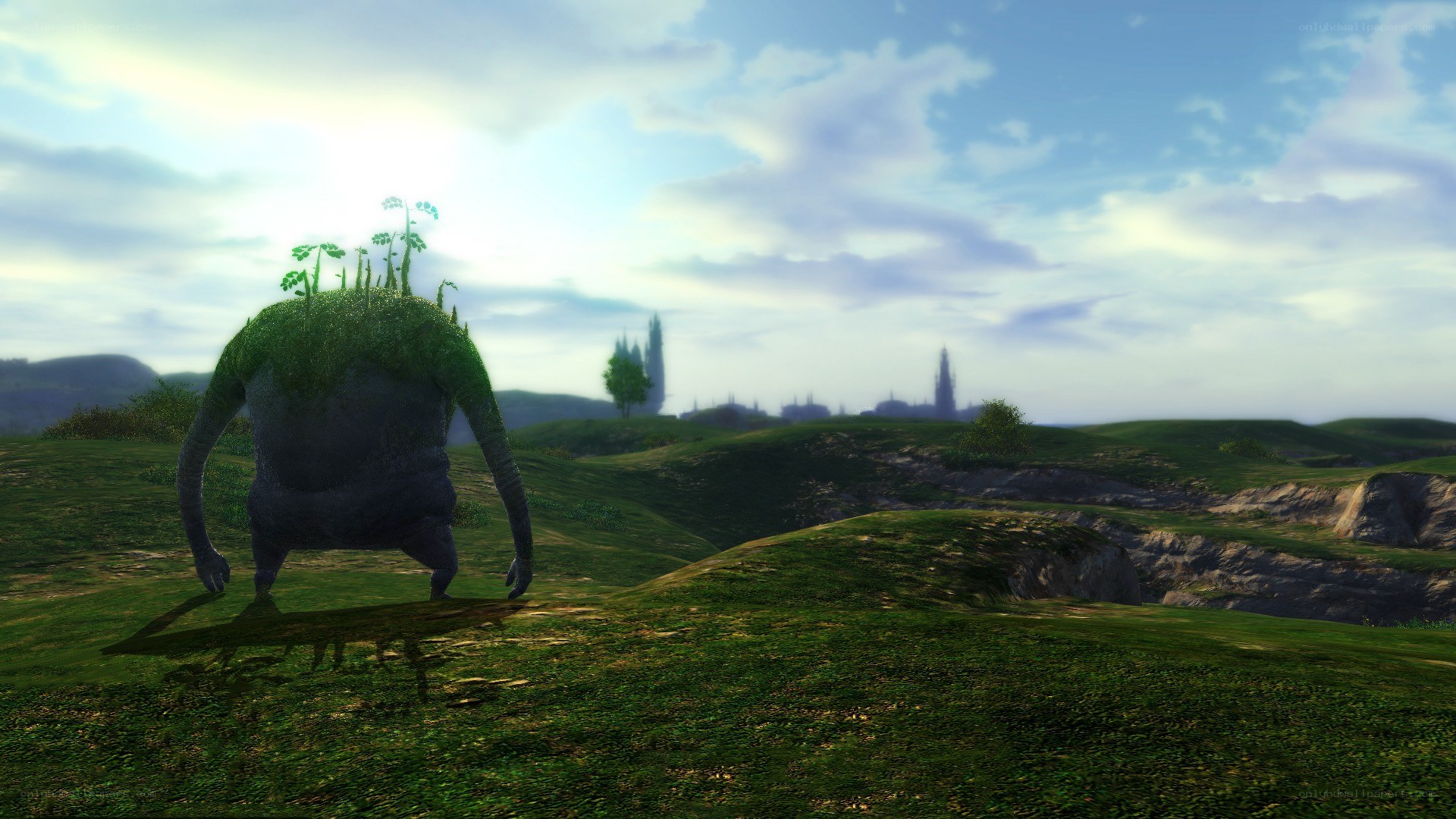 giant creature in a green landscape