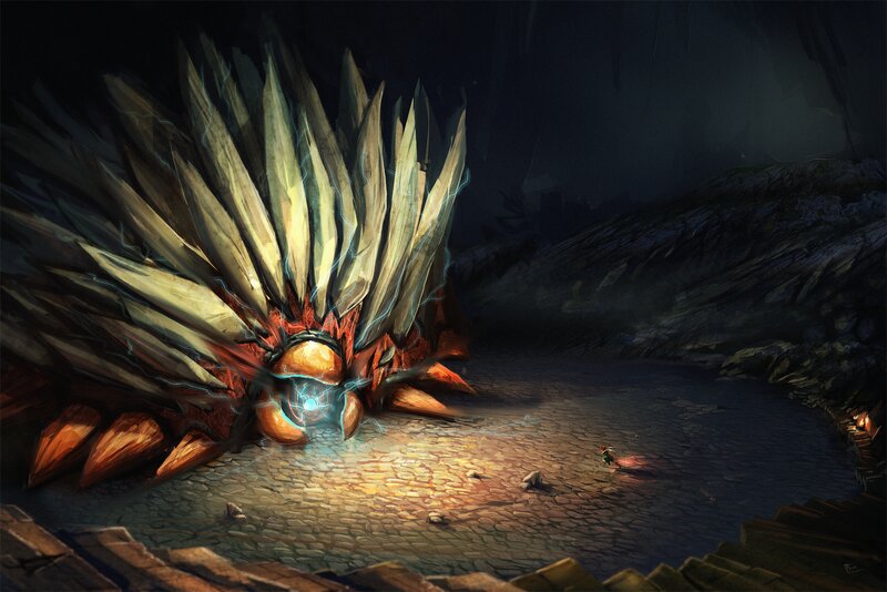 Giant Creature in Cave — Black, Dramatic