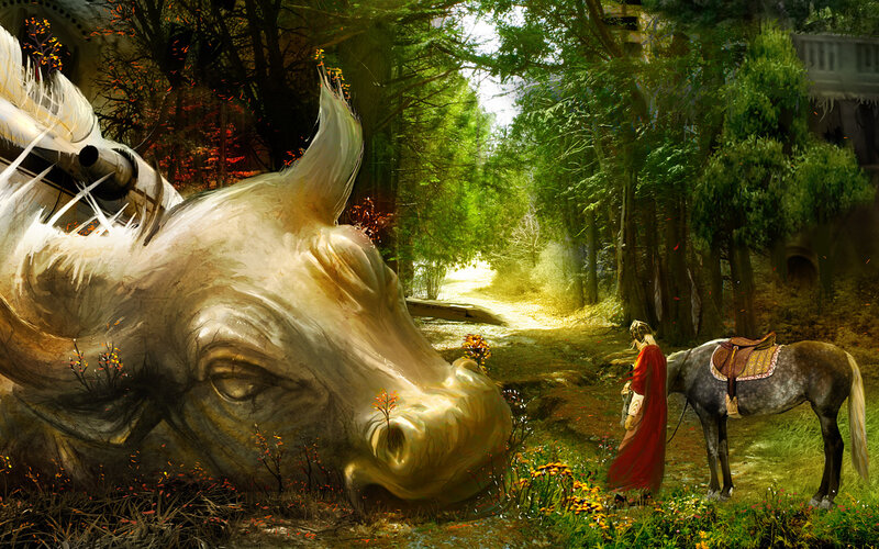 Giant Creature in Forest — Green, Serene