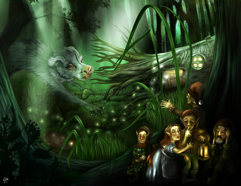 Giant Creature in Forest — Green