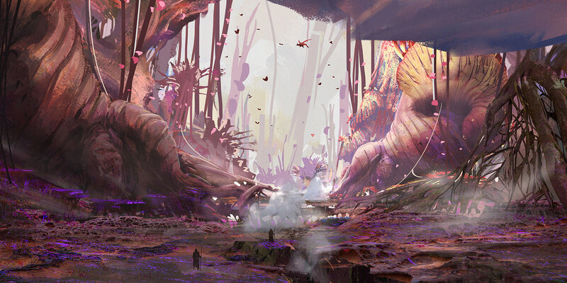 Giant Creature in Forest — Purple, Mysterious