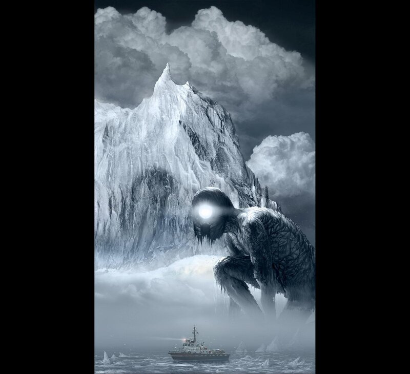 Giant creature in icy landscape