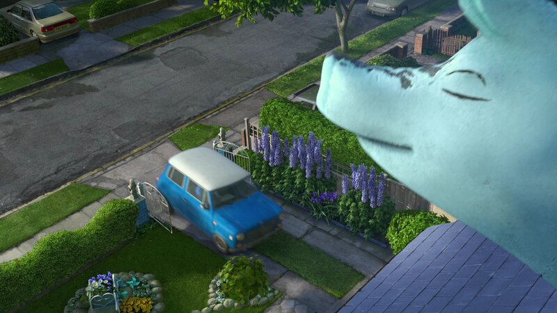 giant creature in suburban street