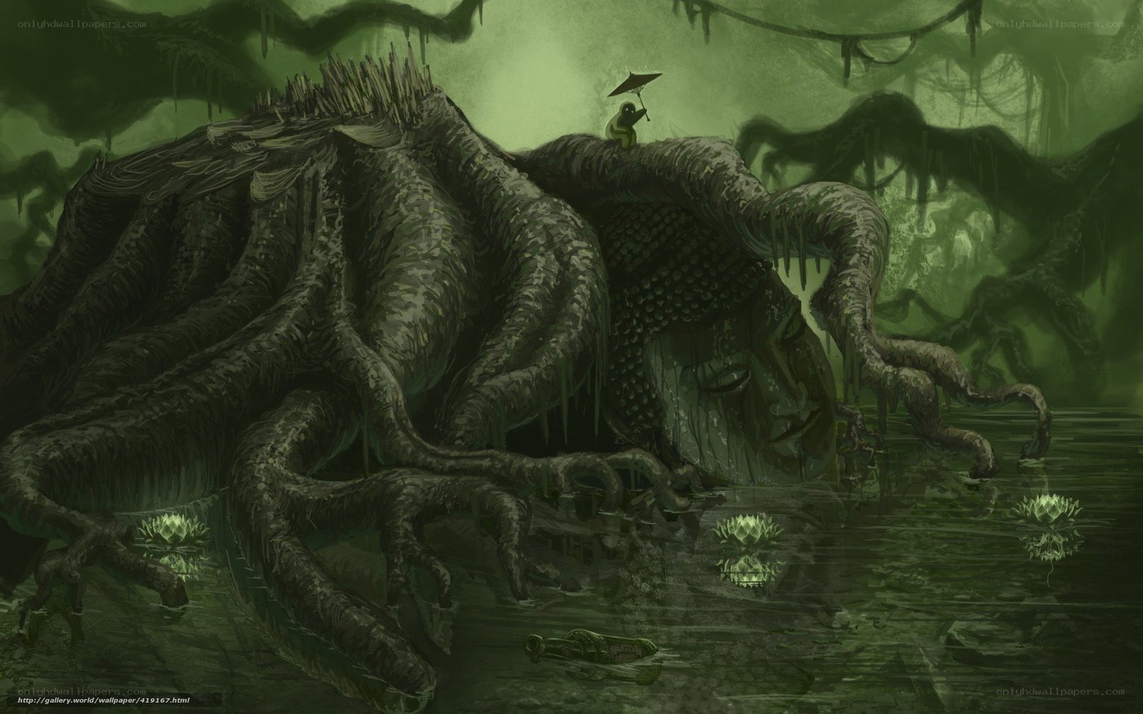 Giant creature in swamp
