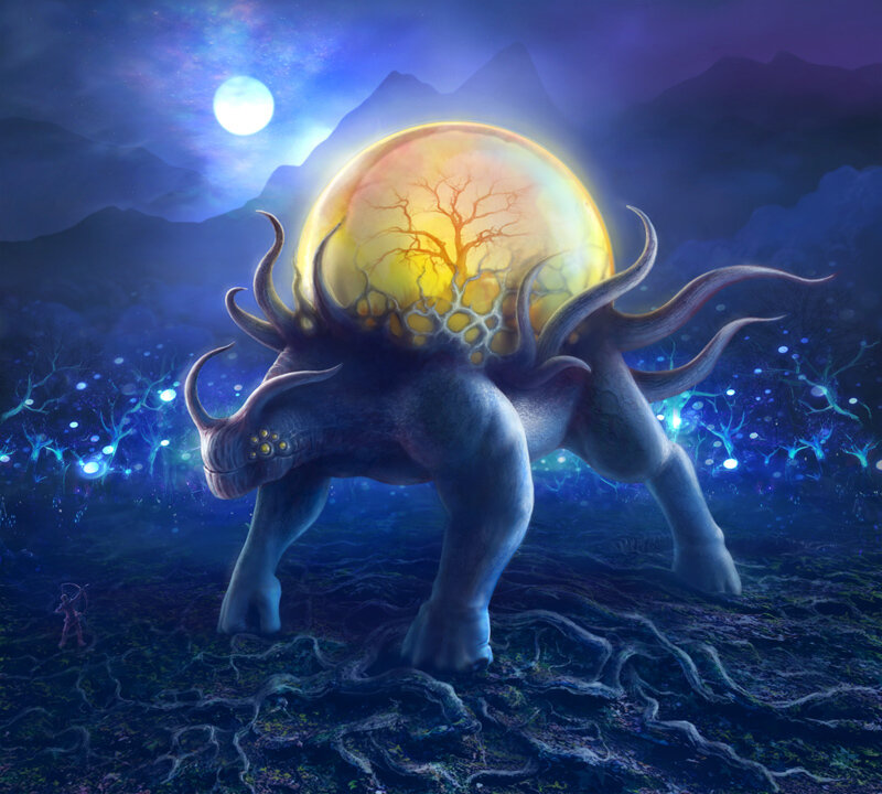 Giant Creature with Glowing Orb — Blue