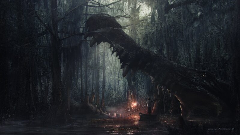 Giant Crocodile in Swamp