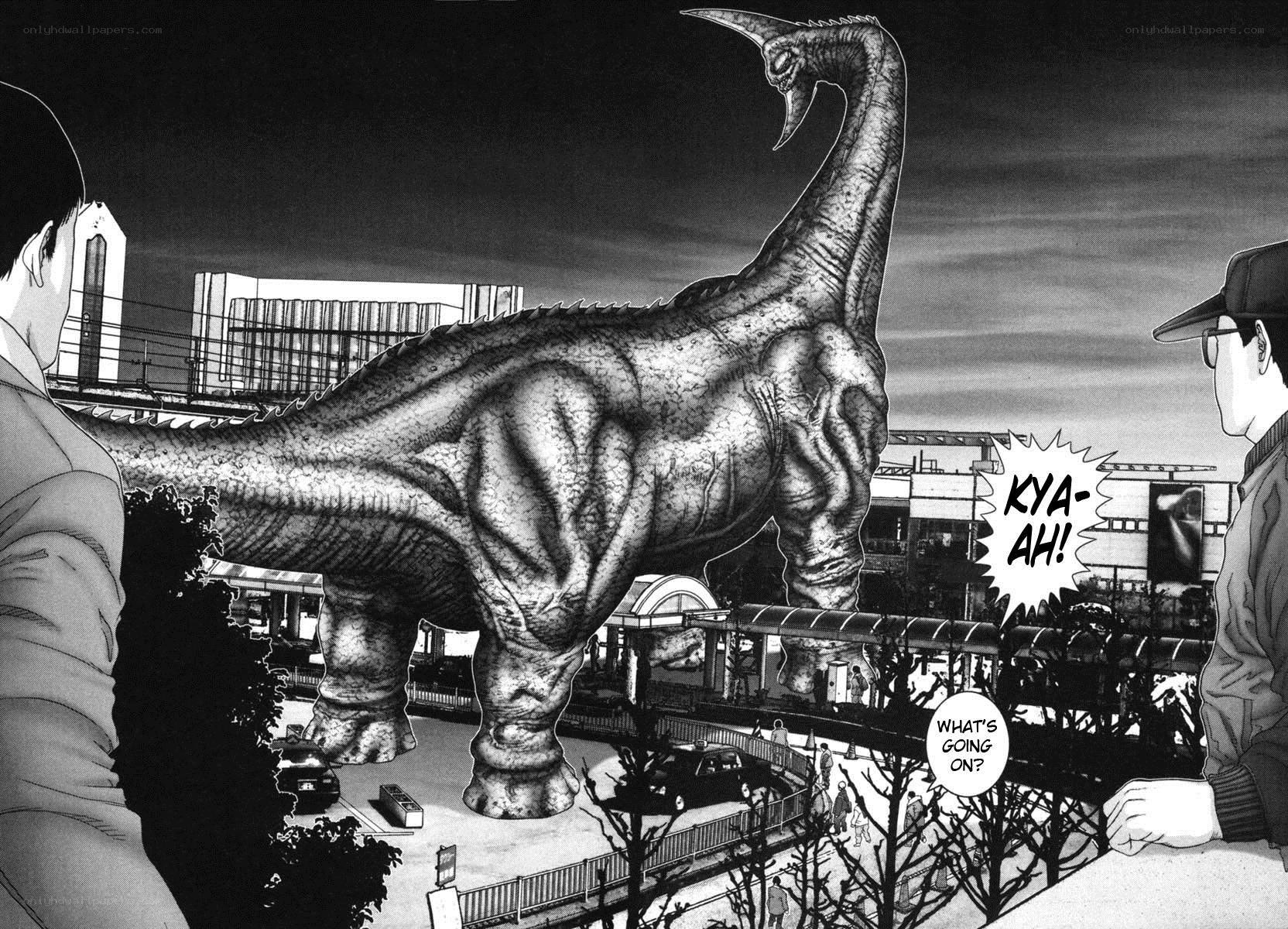 giant dinosaur in city