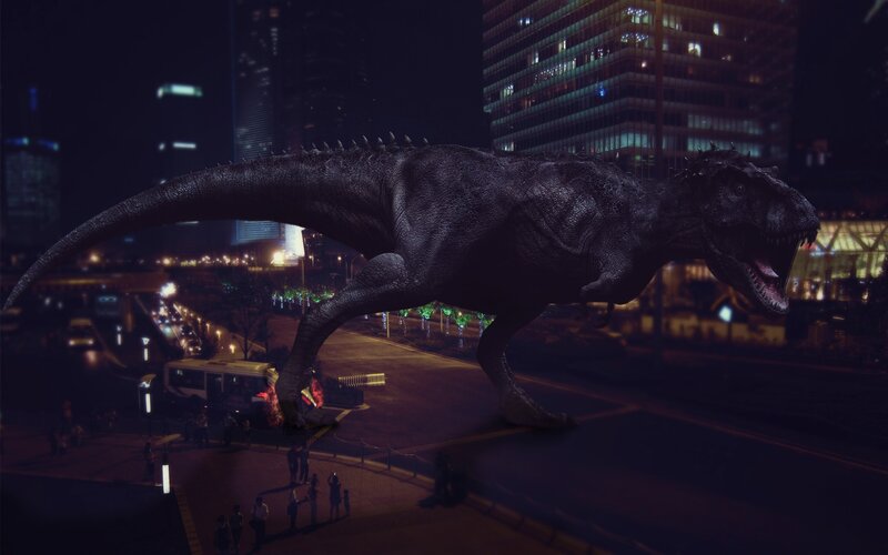 Giant Dinosaur in City — Black