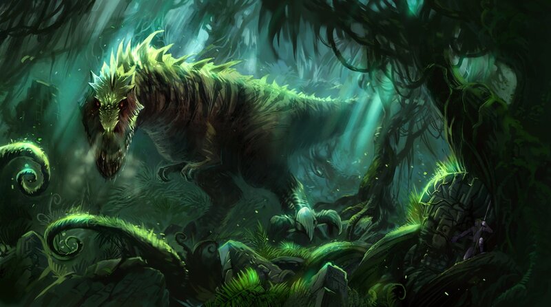Giant dinosaur in jungle