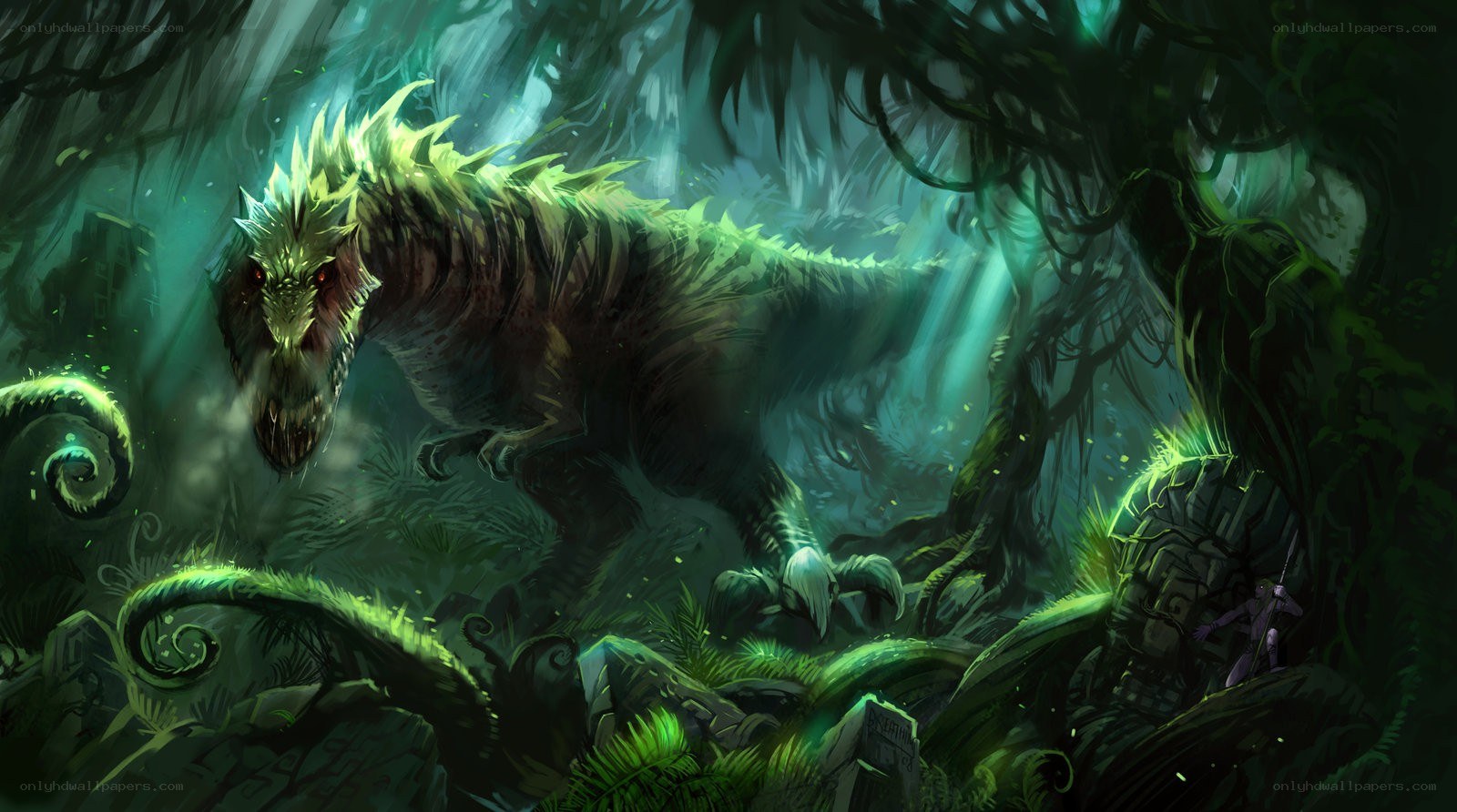 Giant dinosaur in jungle