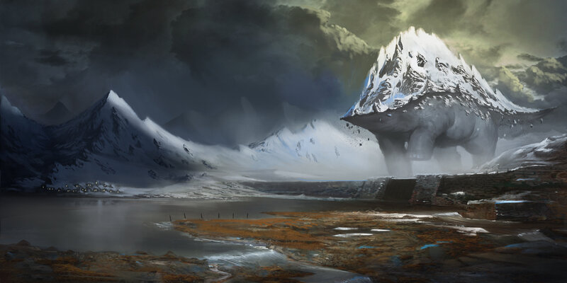 Giant Dinosaur in Mountains