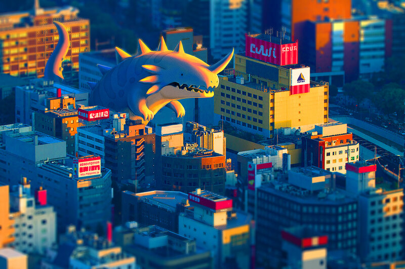 Giant Dinosaur over City