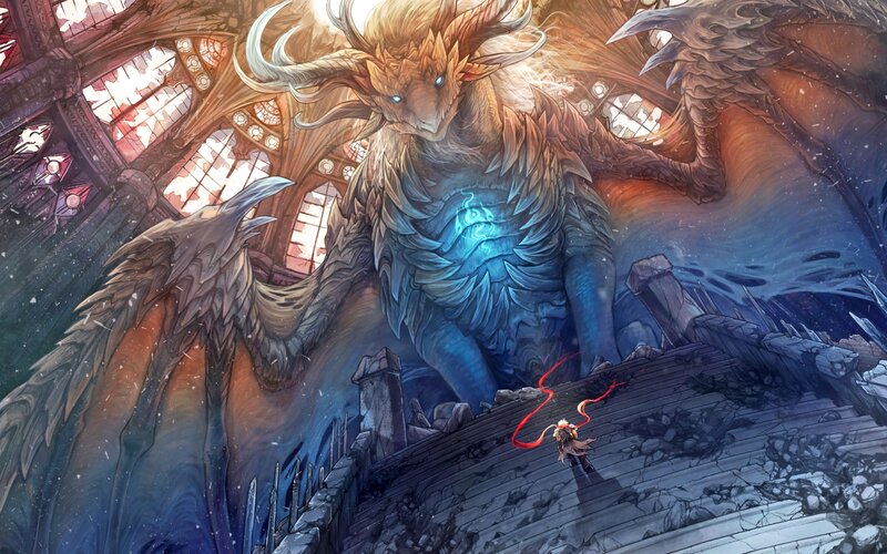 Giant Dragon and Warrior — Blue