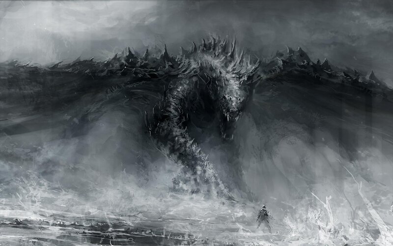 Giant Dragon and Warrior