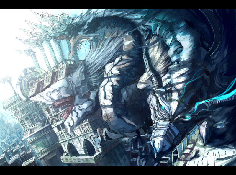 giant dragon attacking a city