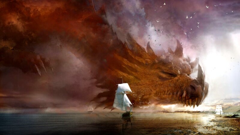 Giant Dragon Attacking Ship