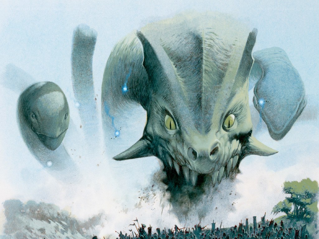 Giant dragon attacks a village