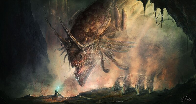 Giant Dragon in Cave — Brown