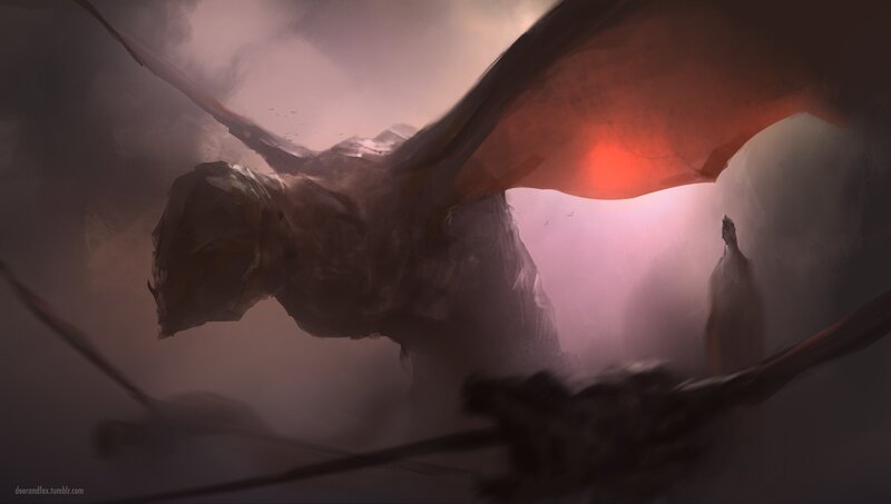 Giant Dragon in Cave — Gray