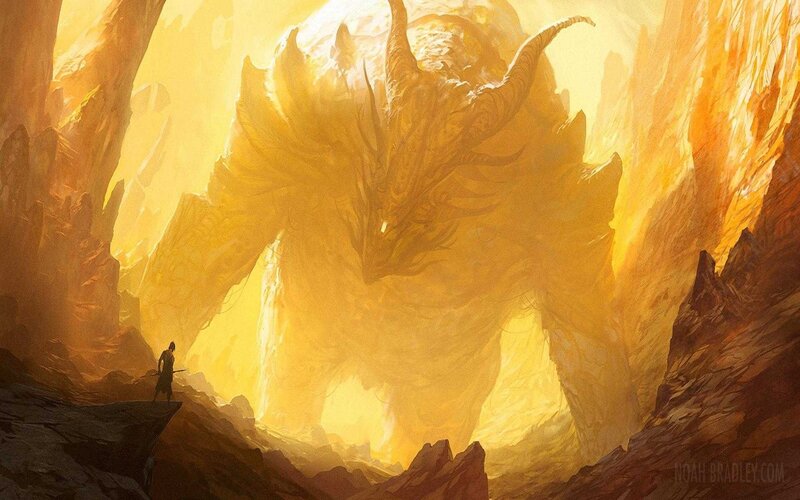 Giant Dragon in Cave — Yellow