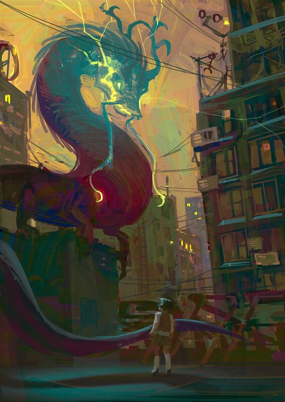 Giant Dragon in City