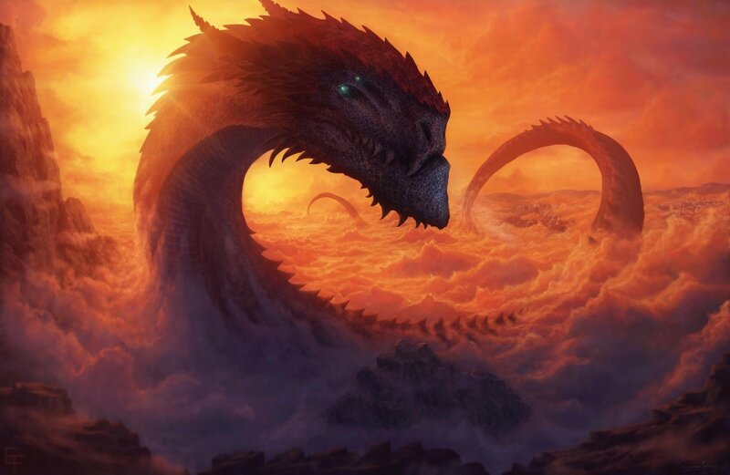 Giant Dragon in Clouds — Orange