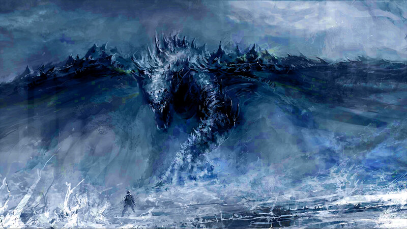 Giant Dragon in Storm — Blue