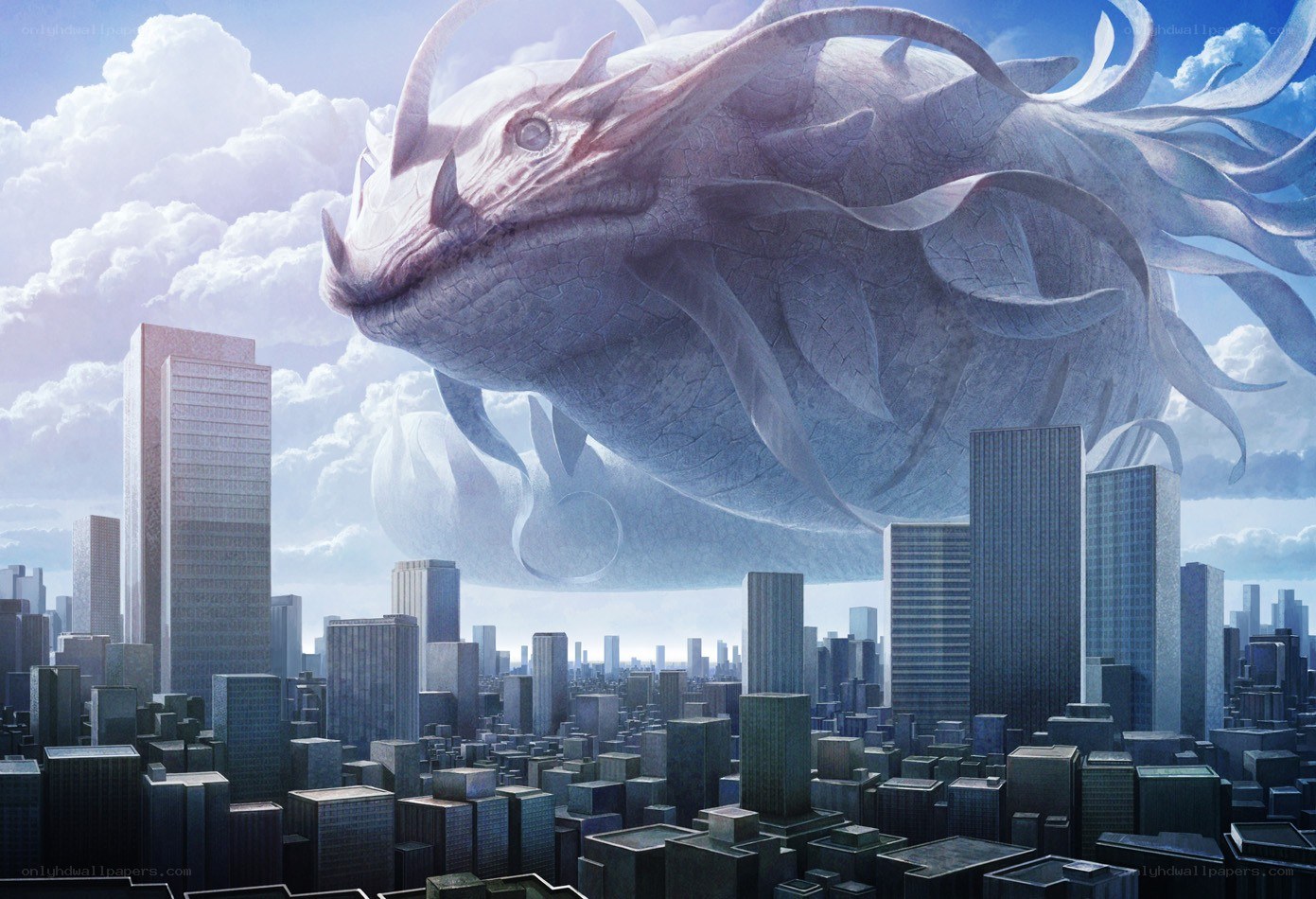 giant dragon over city