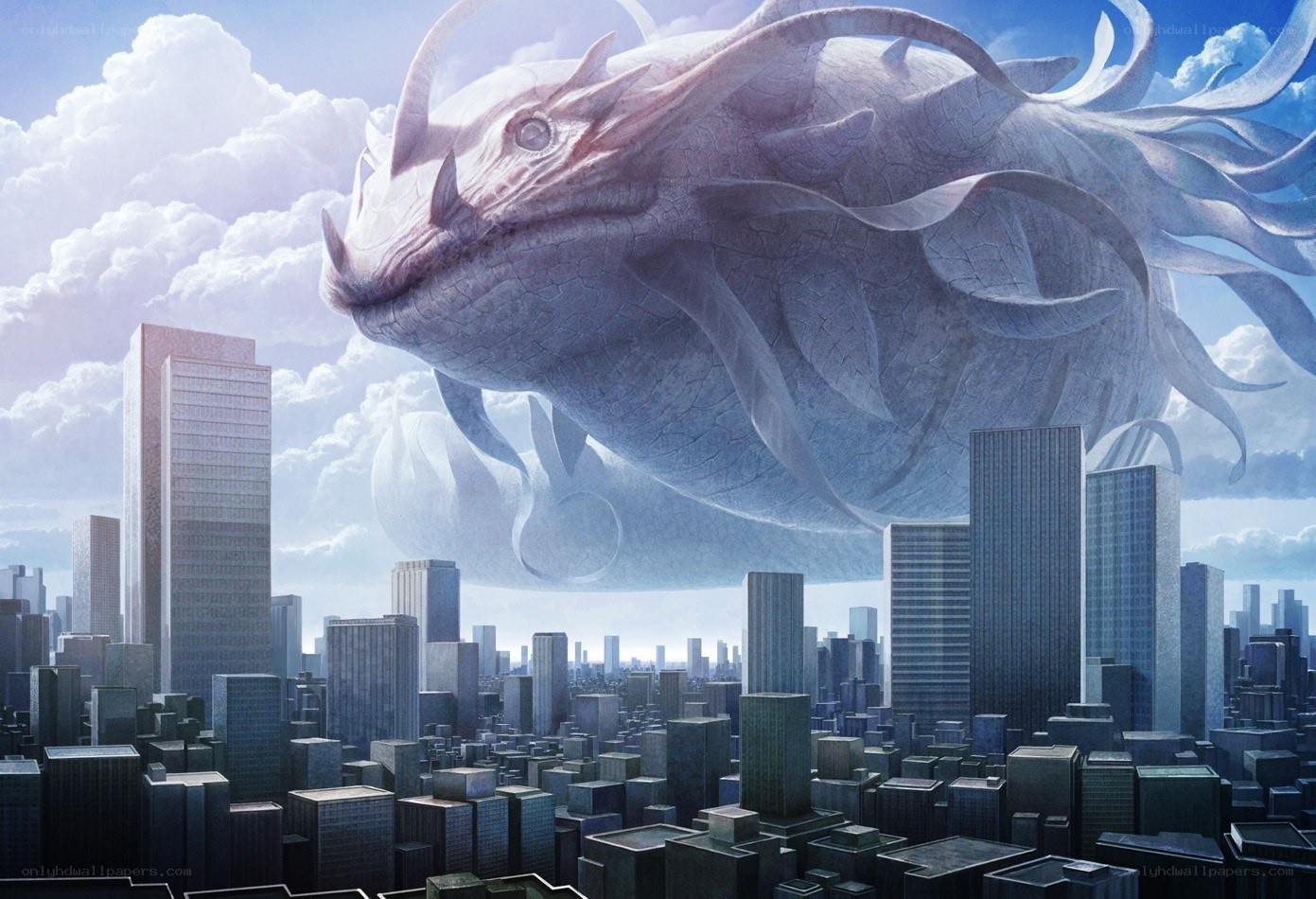 giant dragon over city