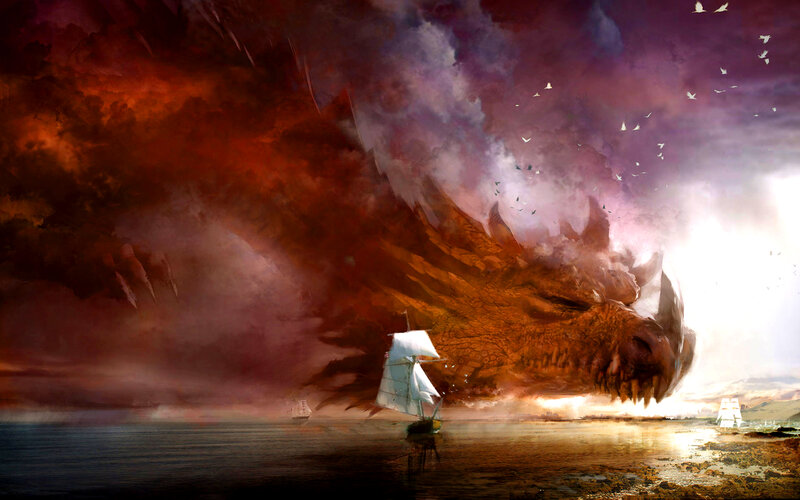 Giant Dragon over Sea