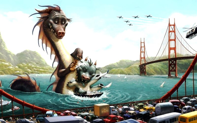 Giant Dragons Fighting