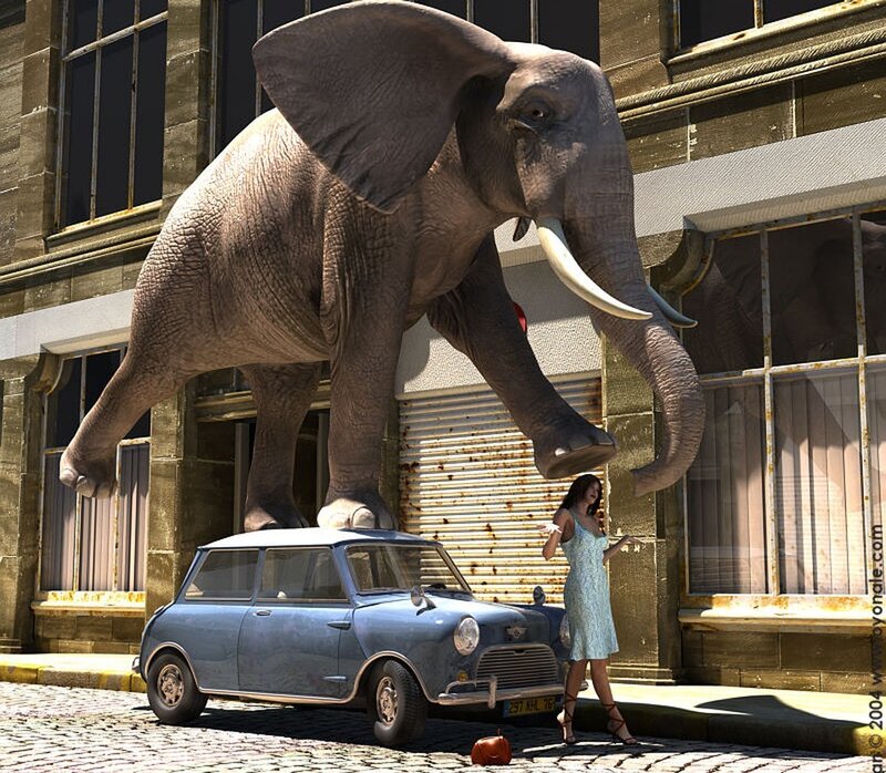 giant elephant in city street
