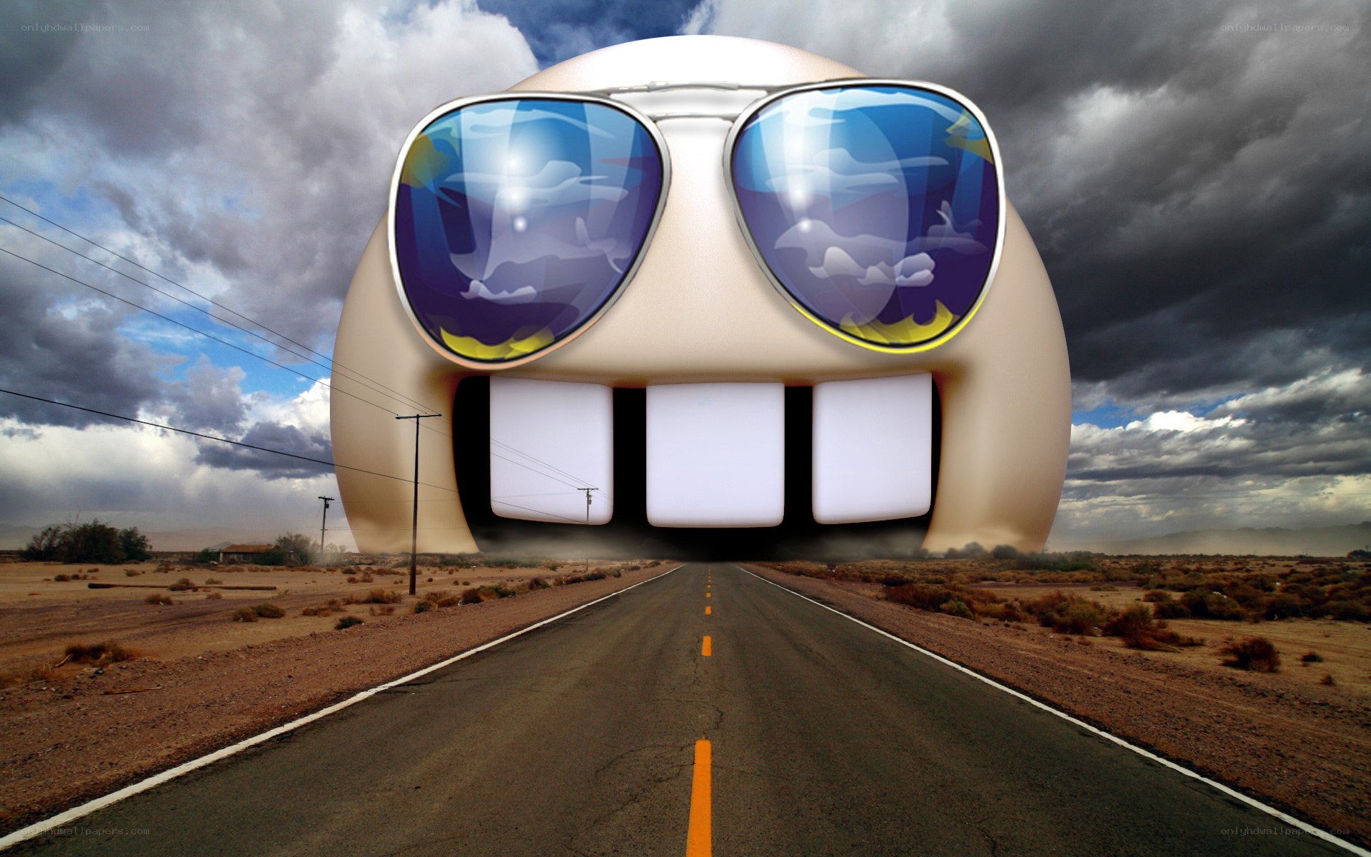 giant emoji on desert road