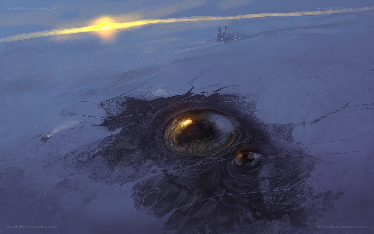 giant eye in frozen landscape