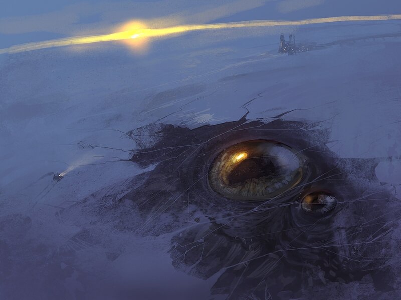 giant eye in snowy landscape