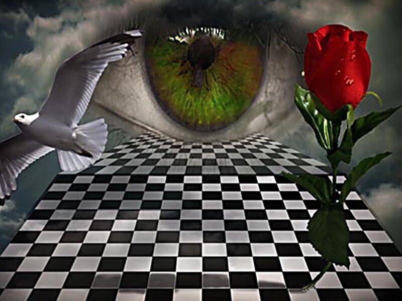 Giant Eye with Rose and Bird