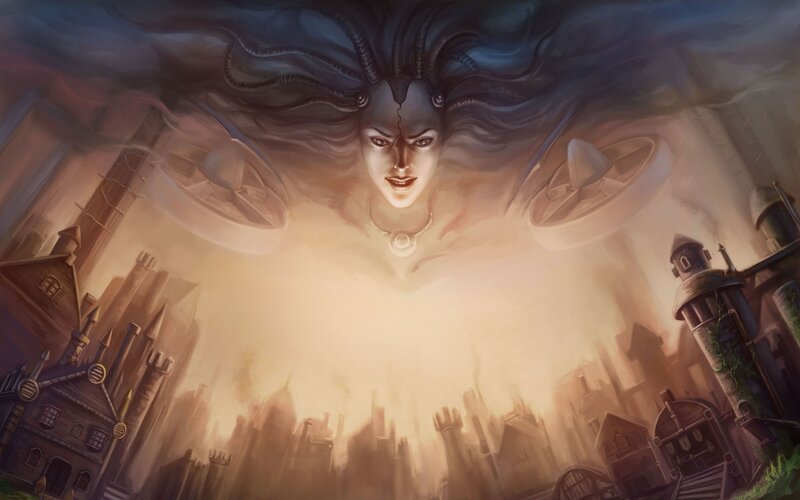 giant face over a city