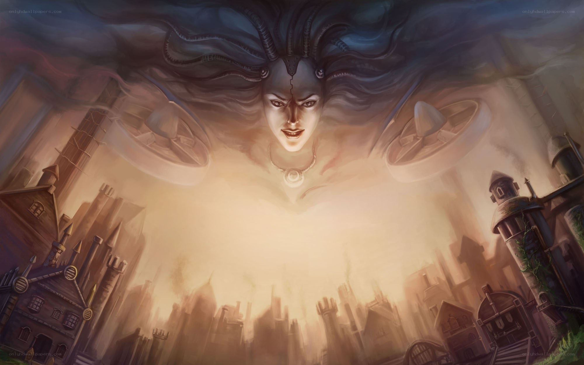 giant face over a city