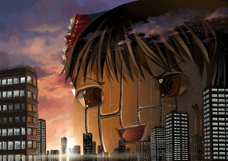 giant face over cityscape