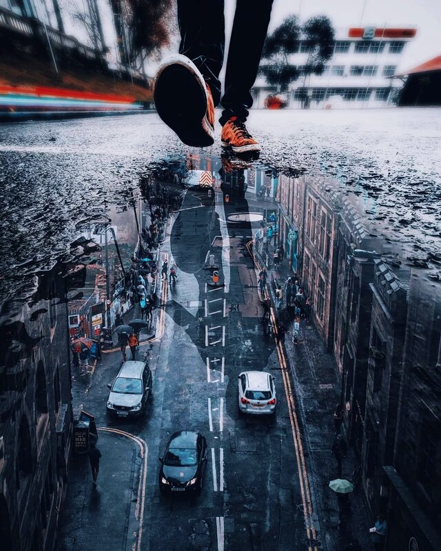 Giant Feet in Puddle